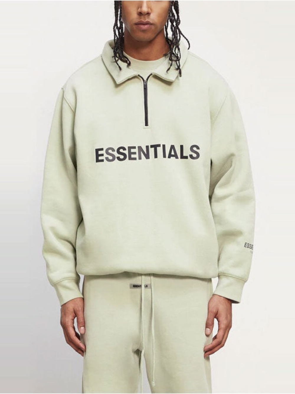 Essentials Fear of God Mock Neck Half Zip Sweatshirt in Sage